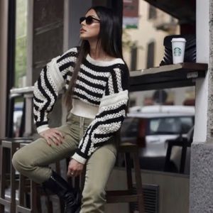 ZARA Black & Ecru Limited Edition Striped Sweater Jumper
